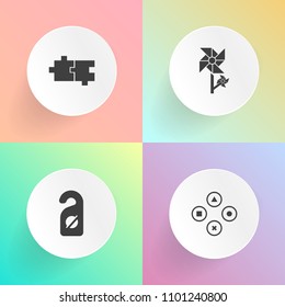 Modern, simple vector icon set on gradient backgrounds with label, motel, object, disturb, flower, pink, part, teamwork, petal, closed, door, leisure, privacy, nature, pc, video, technology, do icons