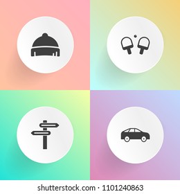 Modern, simple vector icon set on gradient backgrounds with equipment, tennis, white, sign, city, game, empty, visor, bright, element, direction, arrow, play, highway, traffic, move, head, ball icons