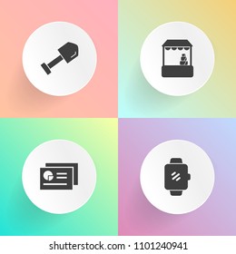 Modern, simple vector icon set on gradient backgrounds with drill, customer, shop, grocery, modern, smart, instrument, wrench, business, gadget, report, sign, saw, watch, wristwatch, chart, tool icons