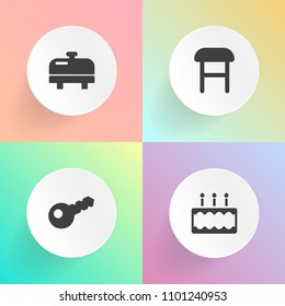 Modern, simple vector icon set on gradient backgrounds with food, house, sofa, modern, equipment, cream, interior, business, water, boiler, room, armchair, tasty, heater, key, heat, white, hot icons