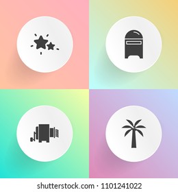 Modern, simple vector icon set on gradient backgrounds with correspondence, address, dark, envelope, italian, black, restaurant, astrology, blue, sky, menu, email, nature, meal, collection, food icons