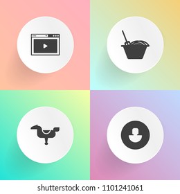Modern, simple vector icon set on gradient backgrounds with game, bowl, meal, online, smile, social, business, internet, movie, person, eat, young, website, little, face, profile, lunch, cute icons
