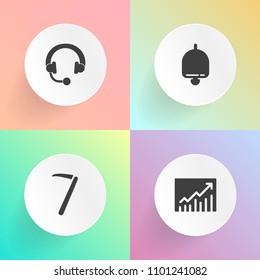 Modern, simple vector icon set on gradient backgrounds with metal, audio, button, toolbox, volume, growth, industry, progress, concept, increase, music, earphone, studio, trend, screwdriver, up icons