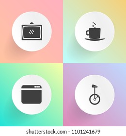 Modern, simple vector icon set on gradient backgrounds with entertainment, browser, home, interface, man, cup, retro, mocha, screen, equipment, collection, mug, video, sign, display, room, web icons