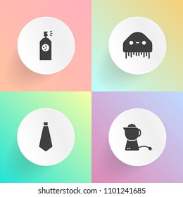 Modern, simple vector icon set on gradient backgrounds with pot, space, beverage, sprayer, teapot, humanoid, art, futuristic, style, paint, white, fantasy, formal, necktie, spray, suit, ufo, tie icons