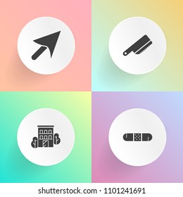 Modern, simple vector icon set on gradient backgrounds with pointer, cursor, arrow, medicine, internet, silverware, first, spoon, business, fork, health, hospital, sign, real, construction, care icons
