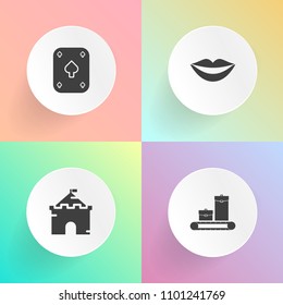 Modern, simple vector icon set on gradient backgrounds with gamble, poker, casino, gambling, briefcase, black, young, tower, castle, play, female, makeup, trolley, teeth, woman, white, fort, win icons