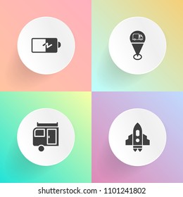 Modern, simple vector icon set on gradient backgrounds with blue, location, caravan, adventure, pin, sky, summer, ship, technology, electrical, recreational, trip, sign, energy, empty, nature icons