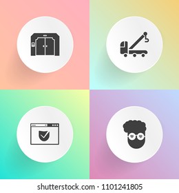 Modern, simple vector icon set on gradient backgrounds with secure, transportation, check, style, auto, repair, retro, hotel, accident, help, arrow, business, tow, young, service, emergency, old icons