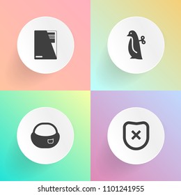 Modern, simple vector icon set on gradient backgrounds with bag, web, luggage, object, penguin, school, office, safe, bird, knapsack, white, protection, lock, children, baby, safety, animal, key icons