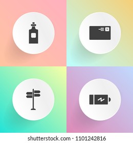 Modern, simple vector icon set on gradient backgrounds with fuel, battery, email, message, pointer, empty, object, electricity, alcohol, mail, way, street, sign, communication, transparent, map icons