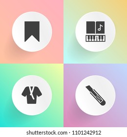 Modern, simple vector icon set on gradient backgrounds with shower, web, music, star, melody, black, beauty, cut, clip, male, tool, bathrobe, musical, belt, app, graphic, note, clothing, key icons