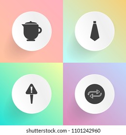 Modern, simple vector icon set on gradient backgrounds with tie, cup, background, breakfast, play, tea, formal, necktie, man, hazard, replace, hot, alert, attention, kitchen, white, replacement icons