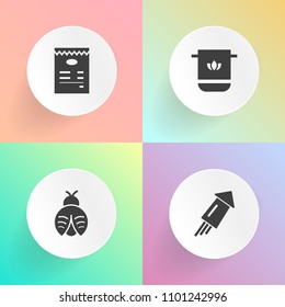 Modern, simple vector icon set on gradient backgrounds with white, festive, new, bath, nature, anniversary, dragon, year, domestic, bug, button, cloth, party, animal, firework, pictogram, event icons