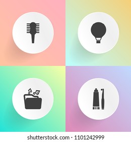 Modern, simple vector icon set on gradient backgrounds with beauty, healthy, care, fashion, hygiene, format, medicine, sport, video, text, salon, skydiver, beautiful, toothpaste, file, parachute icons