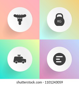 Modern, simple vector icon set on gradient backgrounds with car, meal, website, play, menu, boy, mobile, sign, child, measurement, cute, american, fast, baby, barbecue, meat, fitness, interface icons