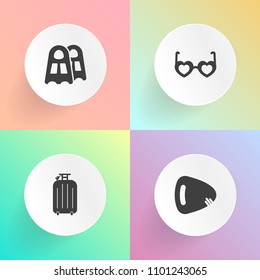 Modern, simple vector icon set on gradient backgrounds with acoustic, electric, bohemian, swim, fashion, dive, bag, luggage, sport, music, retro, trolley, instrument, musician, water, rock, sign icons