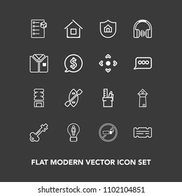 Modern, simple vector icon set on dark background with europe, building, famous, boat, oar, coupon, work, house, delivery, addiction, paddle, entertainment, landmark, water, drink, container, no icons