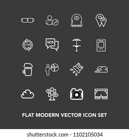 Modern, simple vector icon set on dark background with dont, wear, projector, photography, shorts, photographer, location, hanger, room, character, cloud, pin, template, photo, alcohol, business icons