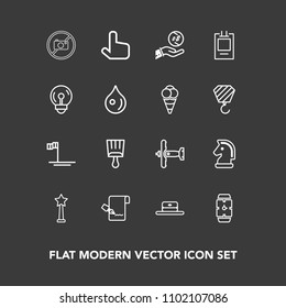 Modern, simple vector icon set on dark background with forbidden, clock, minute, list, airplane, pen, chessboard, paint, baja, hand, mexico, blue, hat, finance, business, time, horse, head, game icons