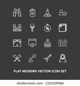 Modern, simple vector icon set on dark background with internet, sandwich, white, cancel, schedule, day, space, tomato, oar, profile, wheel, sign, recycling, quad, lady, girl, time, timetable icons