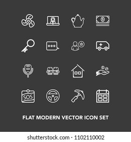 Modern, simple vector icon set on dark background with microphone, fan, calendar, karaoke, money, music, technology, electric, sign, competition, internet, label, boxing, voice, estate, fight icons
