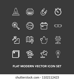 Modern, Simple Vector Icon Set On Dark Background With Time, Ladder, File, Kettle, Printer, Search, Summer, Pin, Upstairs, Leaf, Watch, Dont, Kitchen, Home, Map, Drink, Business, Hot, Up, Nature Icons