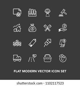 Modern, simple vector icon set on dark background with summer, leisure, festival, holiday, beautiful, interior, light, electricity, industrial, award, storehouse, balloon, grass, thermometer icons