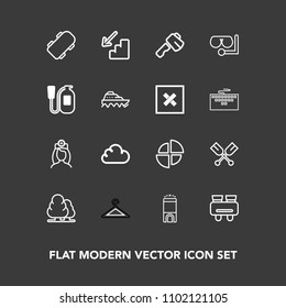 Modern, simple vector icon set on dark background with down, clothing, nature, search, chart, tree, hanger, landscape, doctor, business, luxury, skateboard, forest, healthcare, upstairs, graph icons
