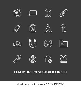 Modern, simple vector icon set on dark background with real, folder, gramophone, direction, house, property, pole, blank, south, ghost, animal, magnetic, science, file, vintage, increase, home icons