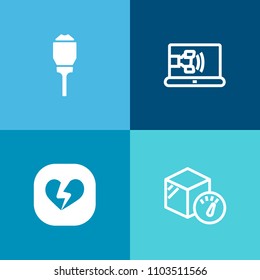 Modern, simple vector icon set on colorful background with street, help, people, outdoor, electric, package, container, pack, passion, communication, lantern, phone, love, broken, sign, online icons