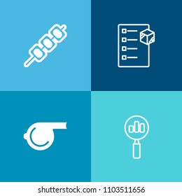 Modern, simple vector icon set on colorful background with grill, delivery, referee, shish, look, cargo, equipment, checklist, storage, game, find, meal, freight, meat, transport, seek, package icons