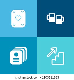 Modern, simple vector icon set on colorful background with identification, poker, stairs, up, foam, casino, card, mug, name, step, pint, alcohol, business, down, security, identity, id, win, bar icons