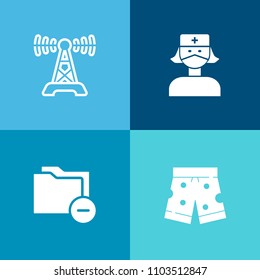 Modern, simple vector icon set on colorful background with short, shorts, data, white, record, microphone, medicine, template, doctor, broadcast, emergency, business, broadcasting, stethoscope icons