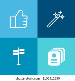 Modern, simple vector icon set on colorful background with travel, street, pointer, web, pass, contact, concept, magnifying, direction, wand, traffic, tag, internet, man, glass, id, button, wood icons