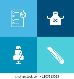 Modern, simple vector icon set on colorful background with dessert, bread, chocolate, package, head, equipment, hat, shipping, breakfast, delivery, muffin, cafe, sign, pastry, restaurant, shape icons