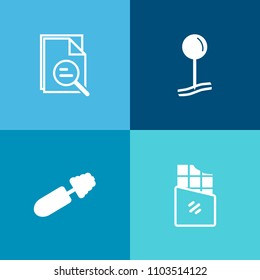 Modern, simple vector icon set on colorful background with map, eyelash, cocoa, search, web, tasty, lash, girl, marker, glass, mascara, optical, chocolate, white, gourmet, magnify, dark, place icons