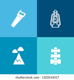 Modern, simple vector icon set on colorful background with vintage, oil, top, peak, barbell, weight, steel, panorama, mountain, fitness, work, white, tool, glass, lifting, chain, antique, gym icons