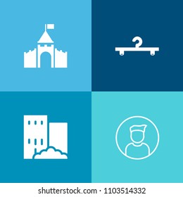 Modern, simple vector icon set on colorful background with shop, modern, real, clothing, network, hook, medieval, people, business, male, architecture, wardrobe, web, history, knight, estate icons