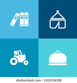Modern, simple vector icon set on colorful background with directory, paper, folder, machinery, vehicle, web, document, machine, sign, recreation, agricultural, forest, restaurant, dish, menu icons
