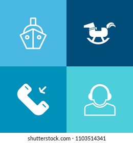 Modern, simple vector icon set on colorful background with duck, teddy, call, center, outgoing, transportation, container, rubber, woman, help, marine, sea, ship, horse, support, customer, boat icons