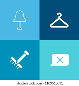 Modern, simple vector icon set on colorful background with electric, web, garden, home, store, cloakroom, season, hook, decoration, closed, interior, work, shop, lamp, fall, illumination, happy icons