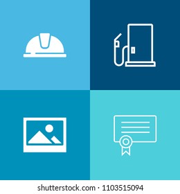 Modern, simple vector icon set on colorful background with success, tank, station, certificate, gas, white, oil, petroleum, diesel, art, industrial, hat, fuel, antique, diploma, elegant, retro icons