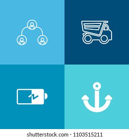 Modern, simple vector icon set on colorful background with machine, organization, construction, car, cargo, company, load, equipment, leadership, object, full, transport, half, dump, electricity icons