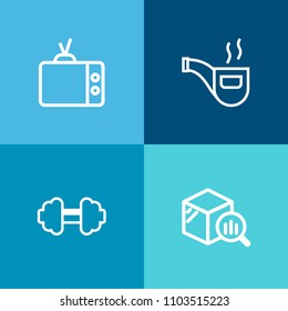 Modern, simple vector icon set on colorful background with retro, classic, stats, media, modern, business, fitness, exercise, vintage, equipment, tv, pipe, antique, workout, data, smoker, screen icons