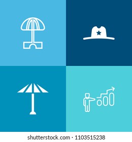 Modern, simple vector icon set on colorful background with paper, sun, western, management, human, west, wagasa, beach, clothes, person, resort, asian, hat, protection, outdoor, sunny, parasol icons