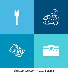 Modern, simple vector icon set on colorful background with location, ice, wine, auto, place, cinema, beverage, car, celebrate, internet, vehicle, transportation, gps, street, equipment, glass icons