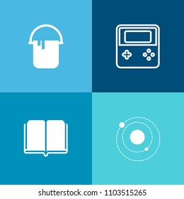 Modern, simple vector icon set on colorful background with saturn, roller, paper, home, textbook, professional, science, button, graphic, education, system, universe, house, jupiter, object, web icons