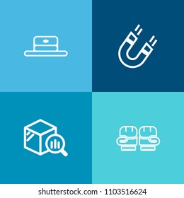 Modern, simple vector icon set on colorful background with south, fight, blue, cap, accessory, boxing, equipment, competition, trend, fist, magnetic, statistic, business, magnet, glove, style icons