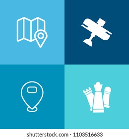 Modern, simple vector icon set on colorful background with air, place, pointer, flight, white, passenger, pin, travel, competition, direction, street, transportation, rook, map, sign, airport icons